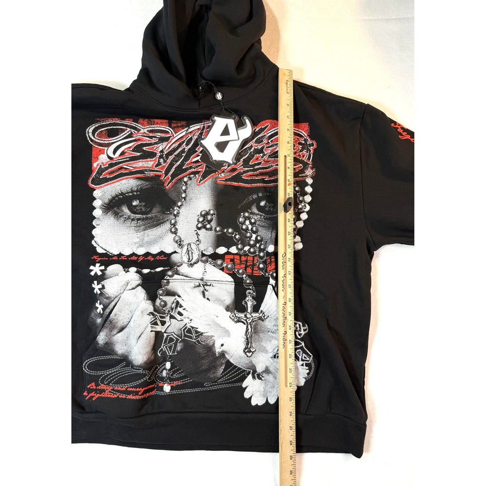 Evil Vice Hoodie Mens 2XL Black Cross Rosary Graphic Gothic Streetwear NWT - Picture 10 of 11